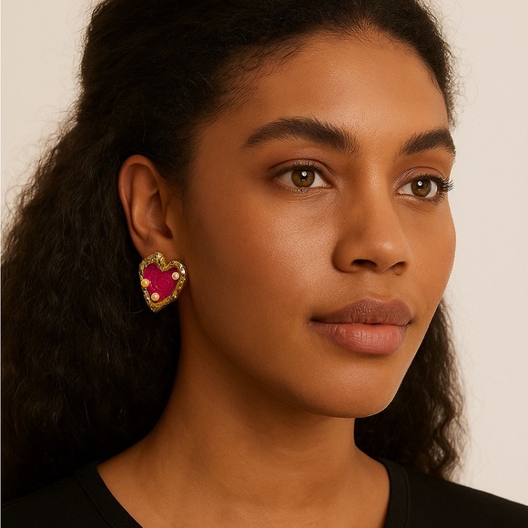 Jewelry - Vintage Retro Heart Earrings with Pearls